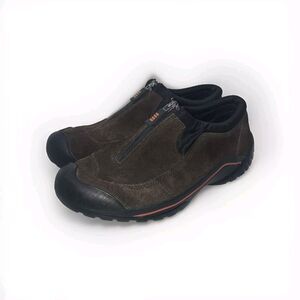 Lands End Hiking Slip On Shoe Womens Dark Brown Suede Zip Bootie Outdoor SZ 6B